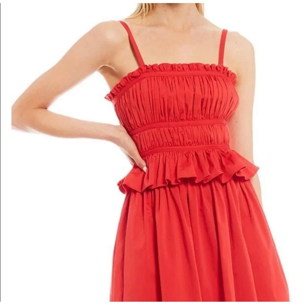 Antonio Melani Taylor Stretch Red Peplum Waist Cotton‎ Sateen Midi Dress Size 12 - Picture 3 of 8